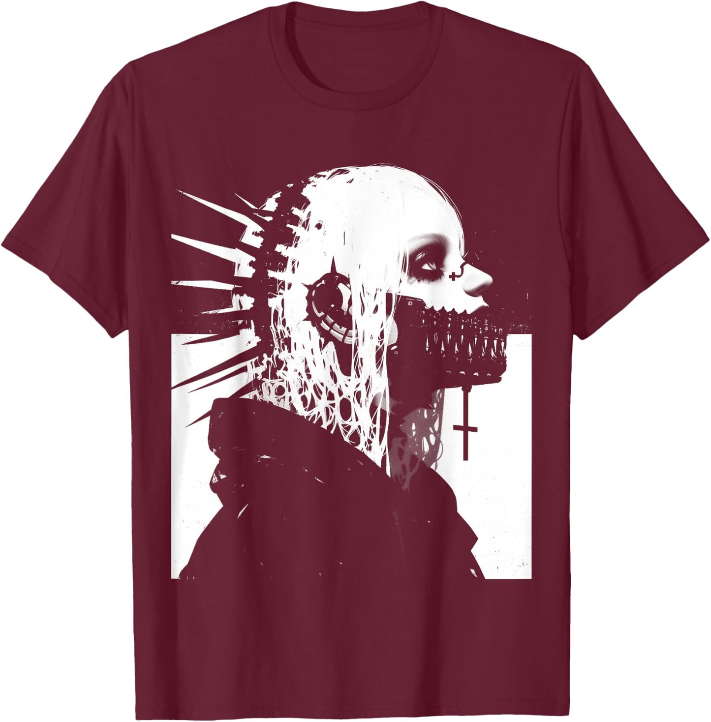 Horror Techwear Ghoul Girl Cybergoth Gothic Anime Manga T-Shirt - T-Shirt | Maroon