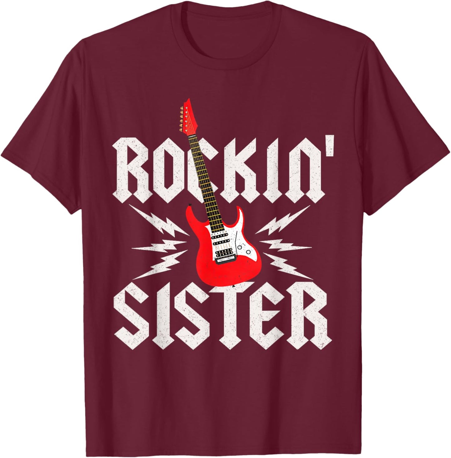 Sister Rockin One Birthday Family Matching Rock Guitar T-Shirt - T-Shirt | Maroon