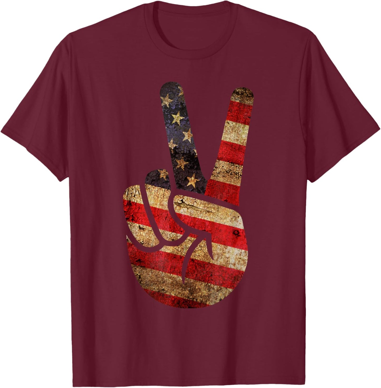 Vintage US American Flag Peace Sign Hand 4th of July T-Shirt - T-Shirt | Maroon