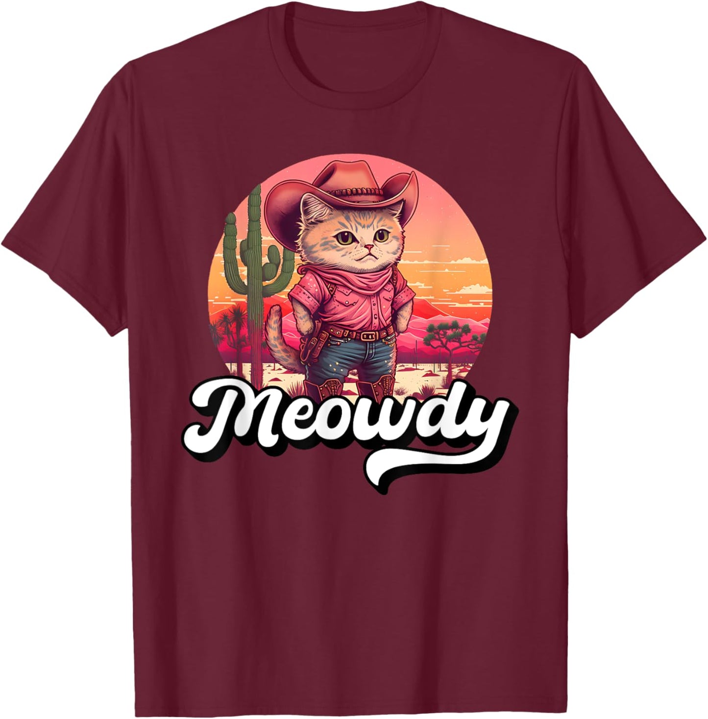 Meowdy Texas Cat Meme Country Music Cowgirl Cute Cat T-Shirt - T-Shirt | Maroon