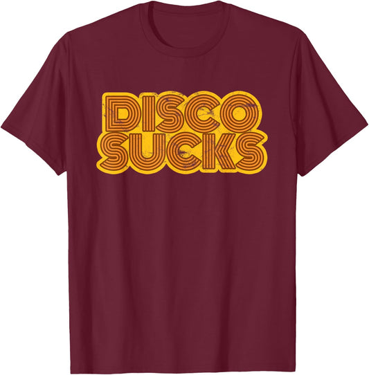 Disco Sucks Vintage Style Funny Concert 70s Distressed T-Shirt - T-Shirt | Maroon
