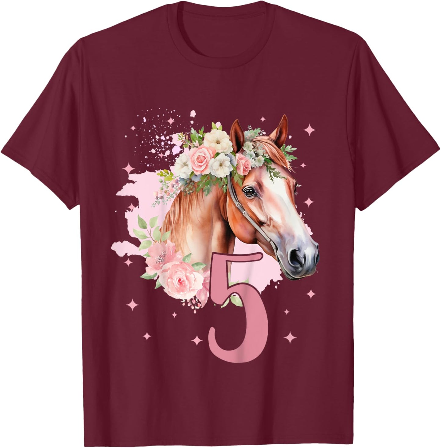 5th Birthday Horse Girl 5 Years Five Finally 5 Birthday T-Shirt - T-Shirt | Maroon