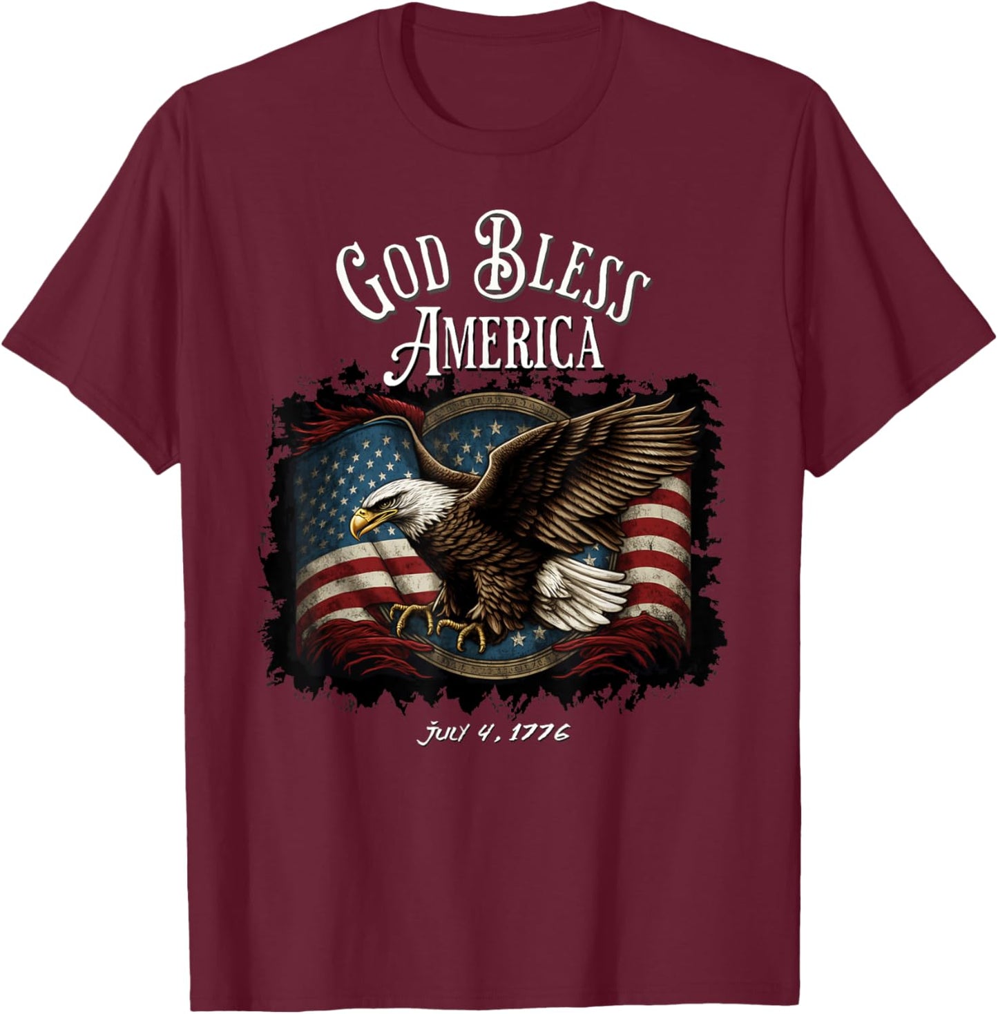 God Bless America Flying Eagle American Flag July 4, 1776 Women Kids Men T-Shirt - T-Shirt | Maroon