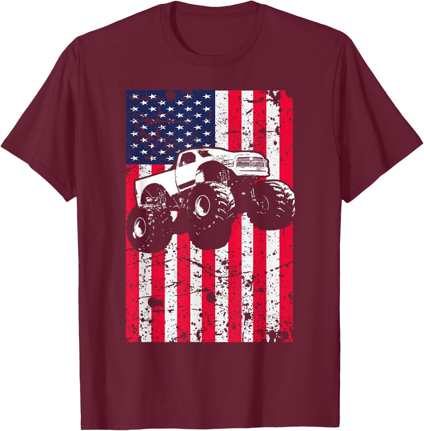 Monster Truck American Flag Racing USA Patriotic T-Shirt - T-Shirt | Maroon