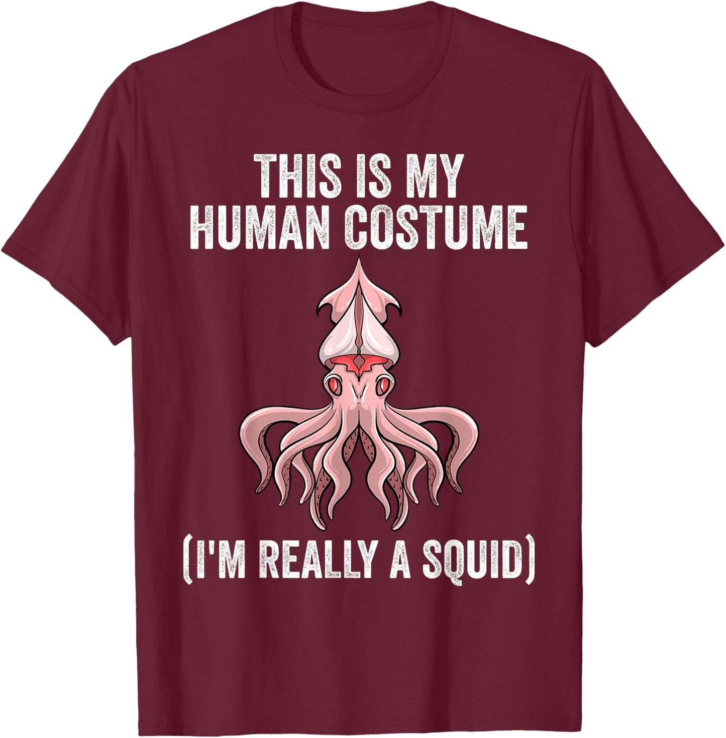 Best Squid Art For Kids Men Women Adult Octopus Lover Squid T-Shirt - T-Shirt | Maroon