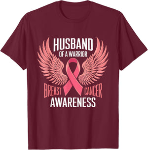 Husband of a Warrior Breast Cancer Awareness Support T-Shirt - T-Shirt | Maroon