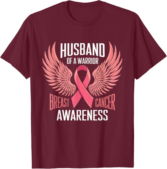 Husband of a Warrior Breast Cancer Awareness Support T-Shirt - T-Shirt | Maroon