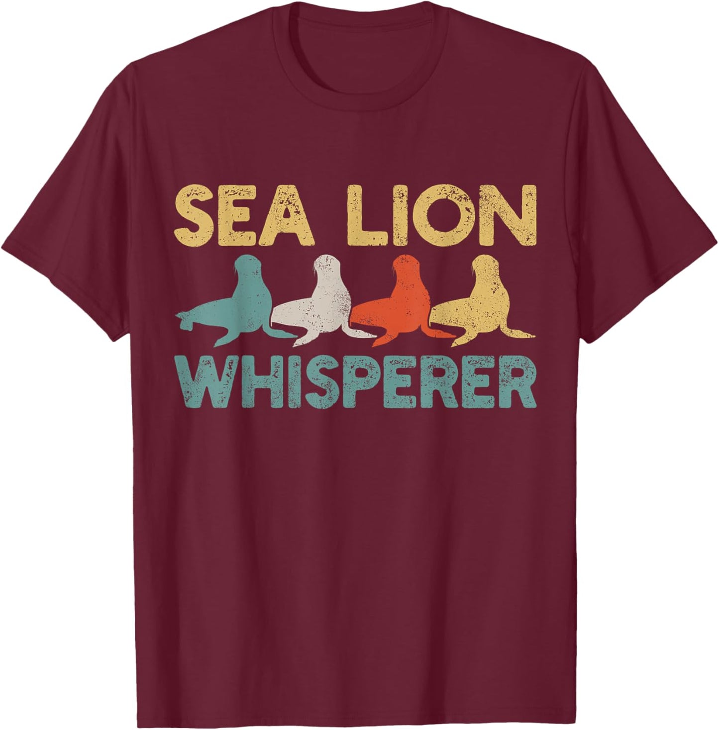 Sea Lion Retro T-Shirt - T-Shirt | Maroon