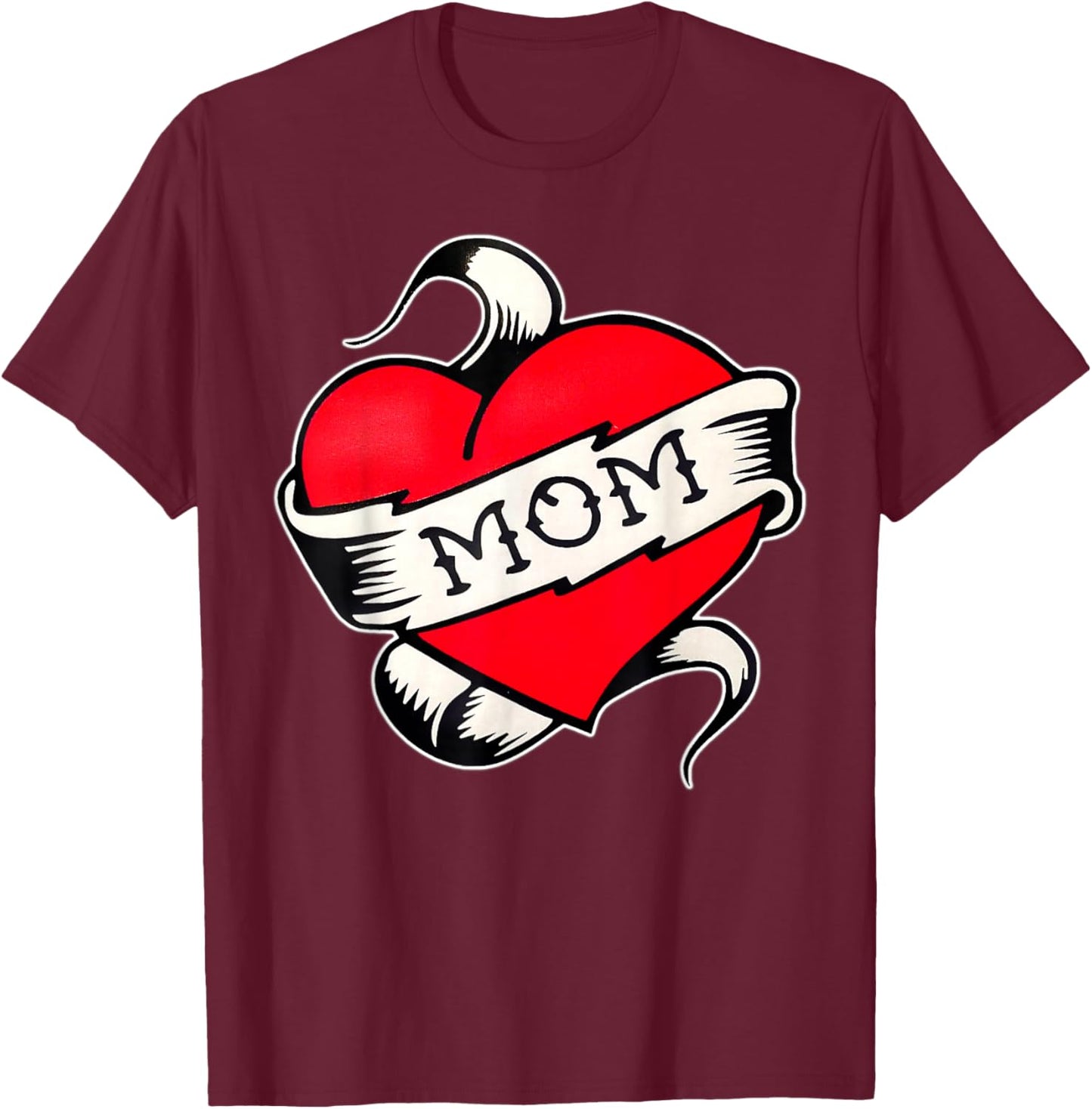 Mom Heart Traditional Old School Tattoo Flash T-Shirt - T-Shirt | Maroon
