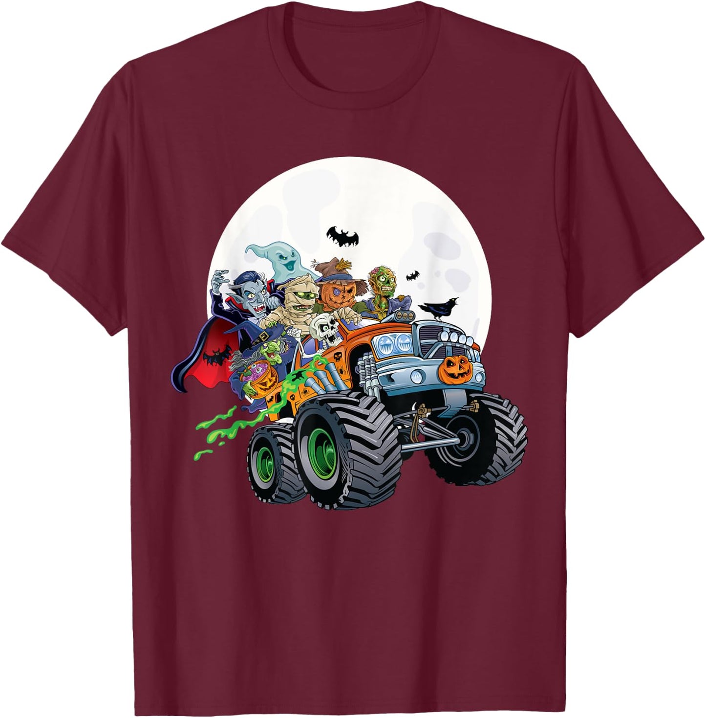 Halloween Skeleton Zombie Monster Truck Vampire Boys Kids T-Shirt - T-Shirt | Maroon