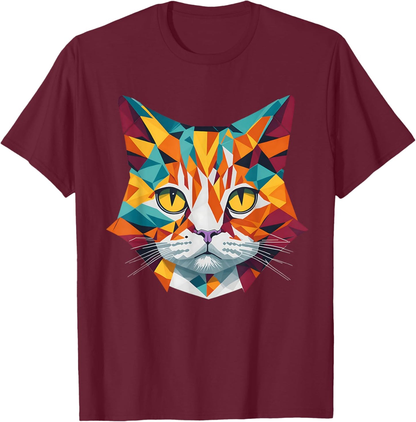 Whiskered Kaleidoscope: Geometric Colorful Abstract Cat Women Kids T-Shirt - T-Shirt | Maroon