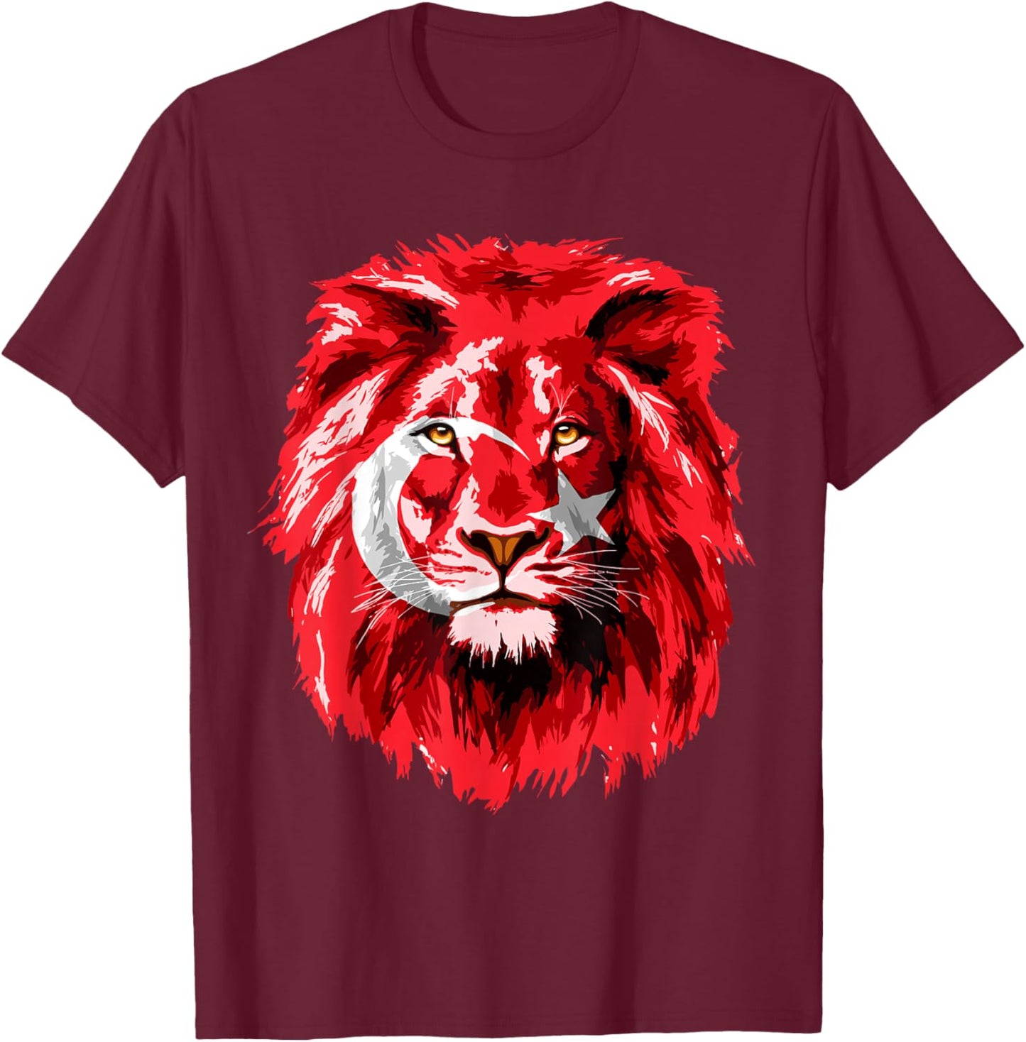 Turkey Flag with Lion Face Turkish Türkiye Flag T-Shirt - T-Shirt | Maroon