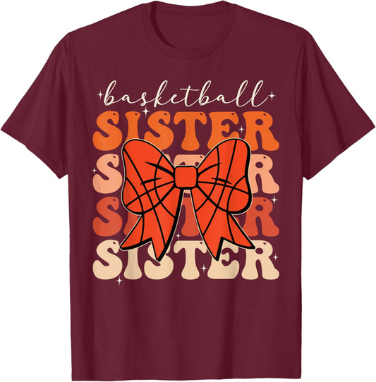 Basketball Sister Vintage Sport Lover Sister Mothers Da T-Shirt - T-Shirt | Maroon