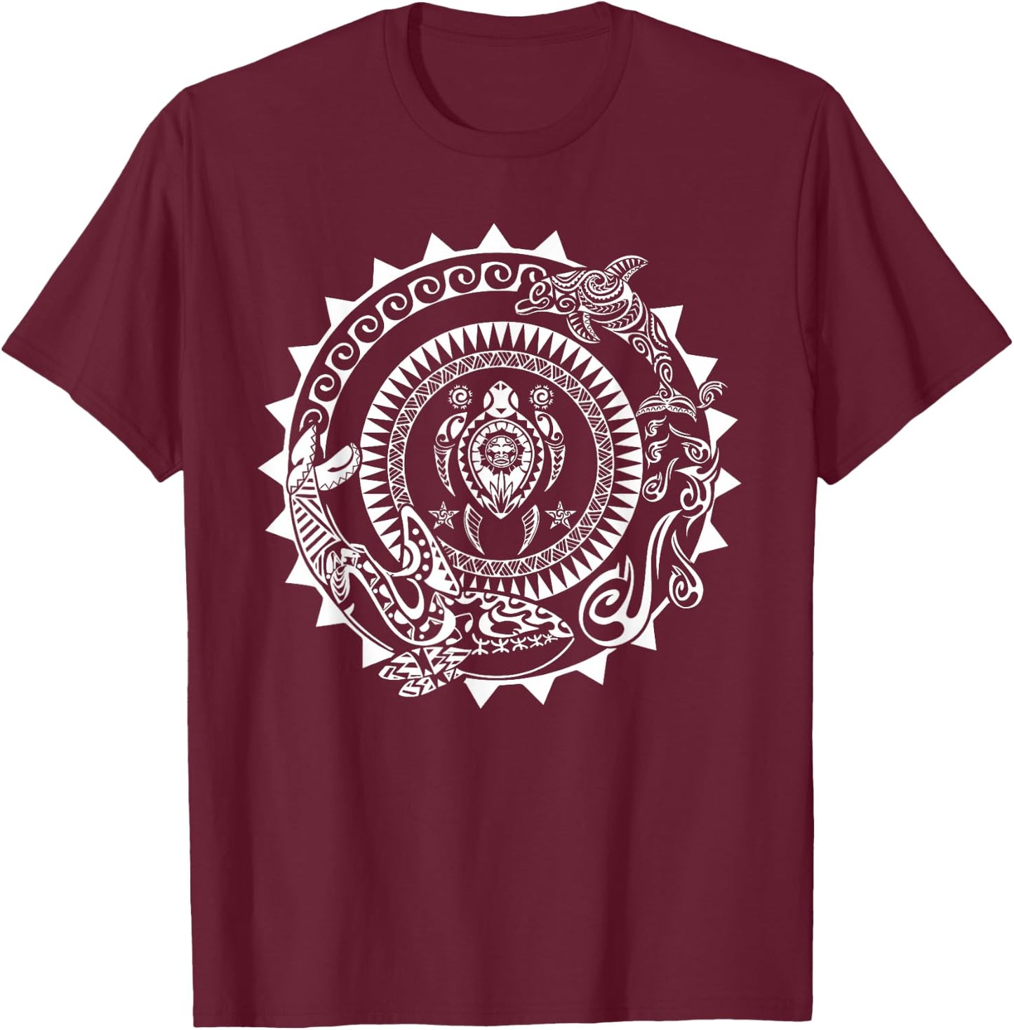 Maori Polynesian Tattoo Orca Dolphin Turtle Scuba Diving T-Shirt - T-Shirt | Maroon