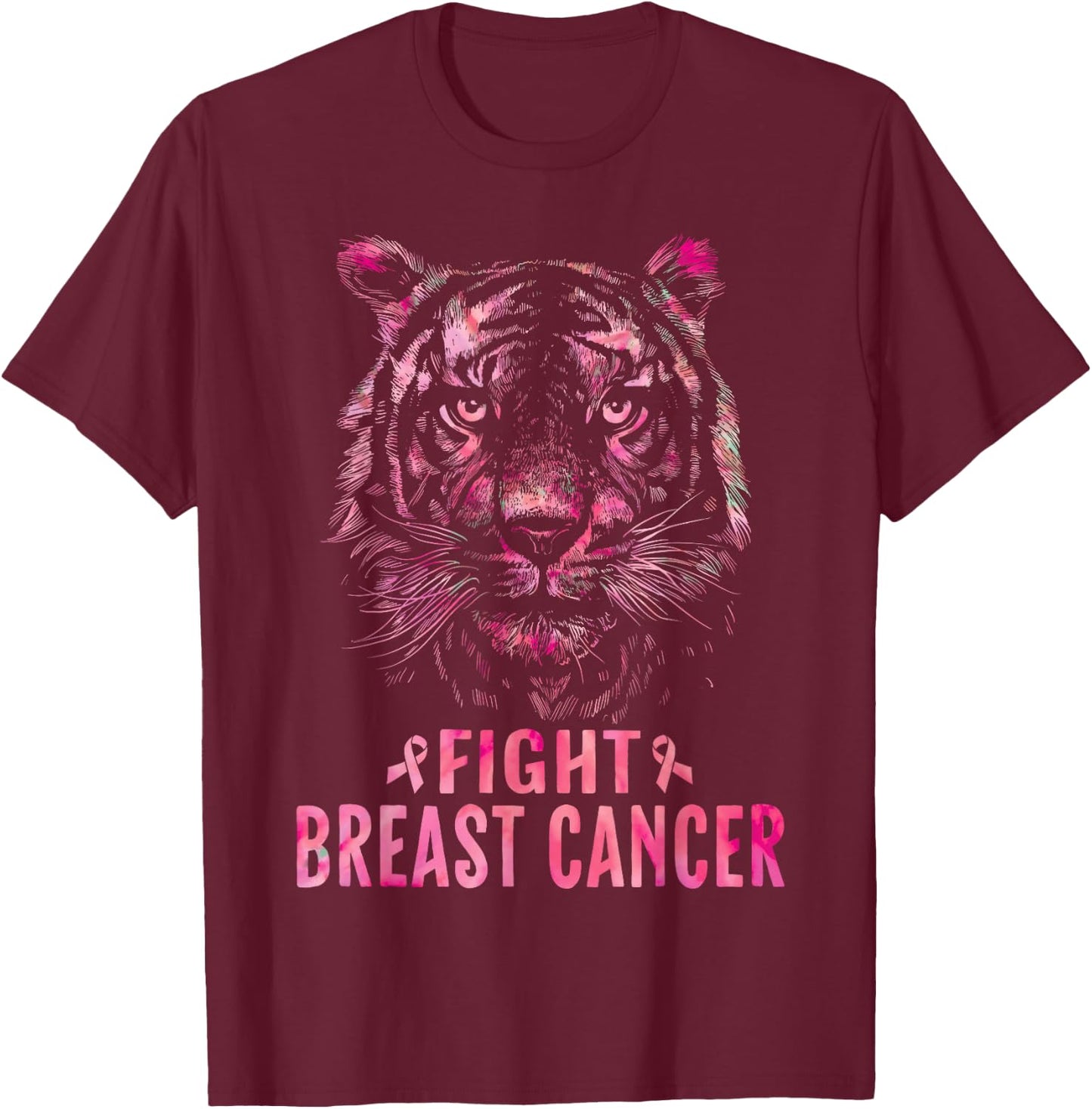 Fight Breast Cancer Awareness 2025 Shirts Tiger T-Shirt - T-Shirt | Maroon