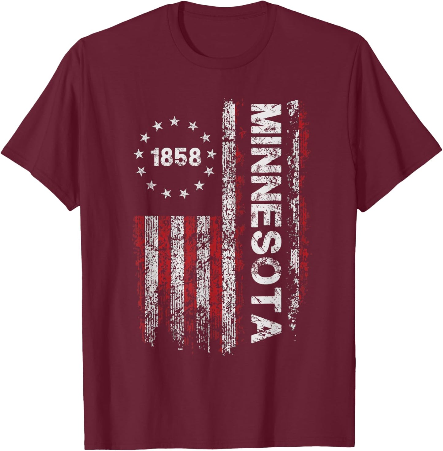 1858 Minnesota State US Flag Vintage Women Youth T-Shirt - T-Shirt | Maroon