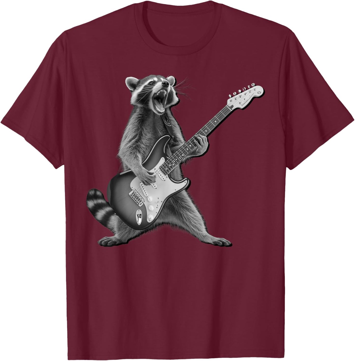 Raccoon Playing Guitar Rock and Roll Gifts Women Kid T-Shirt - T-Shirt | Maroon