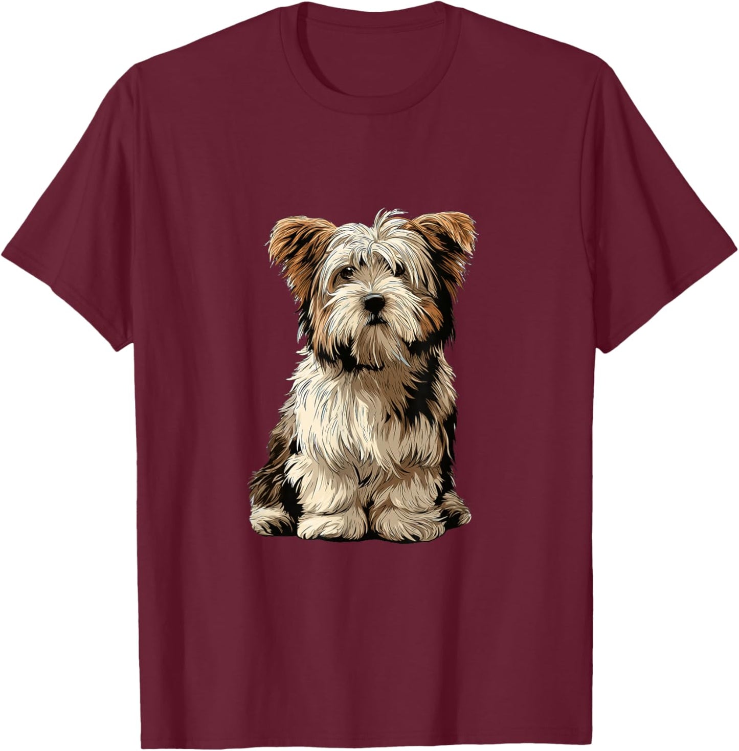 Biewer Terrier Dog Illustration T-Shirt - T-Shirt | Maroon