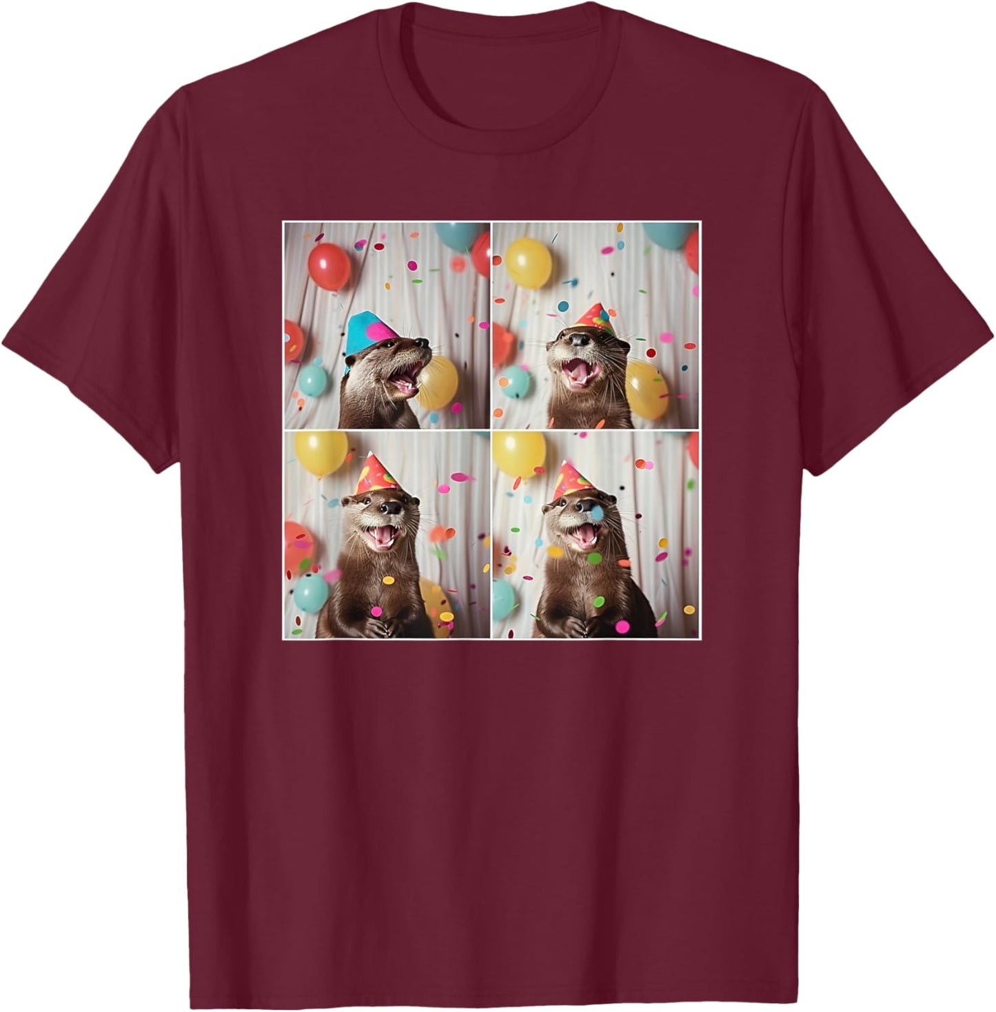 Cute Otter Face River Animal Colorful Sea Otter Birthday T-Shirt - T-Shirt | Maroon