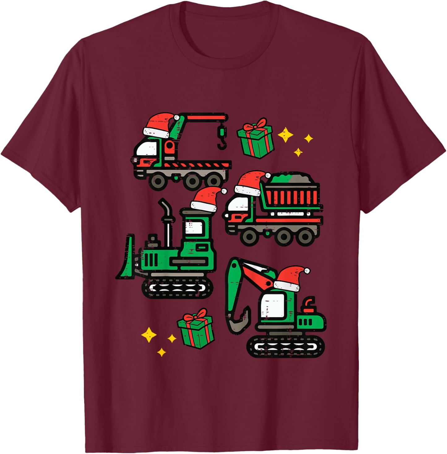 Kids Christmas Construction Trucks Santa Xmas Boys Kids Toddler T-Shirt - T-Shirt | Maroon