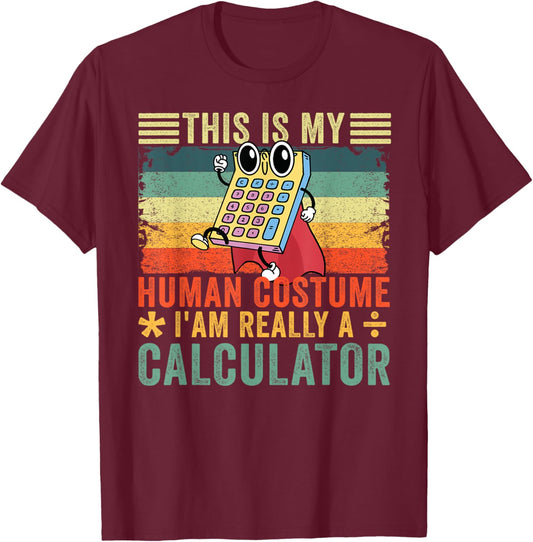 Math Calculator Costume - Black, Small - -Adults T-Shirt - T-Shirt | Maroon