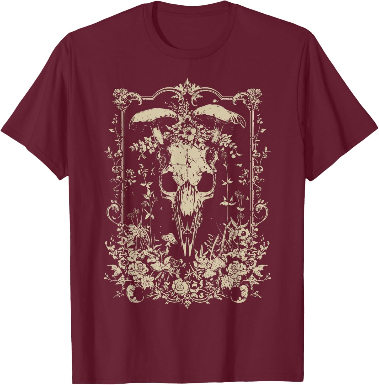Wolf Skull | Dark Academia Witchy Wicca Witchcore Crowcore T-Shirt - T-Shirt | Maroon