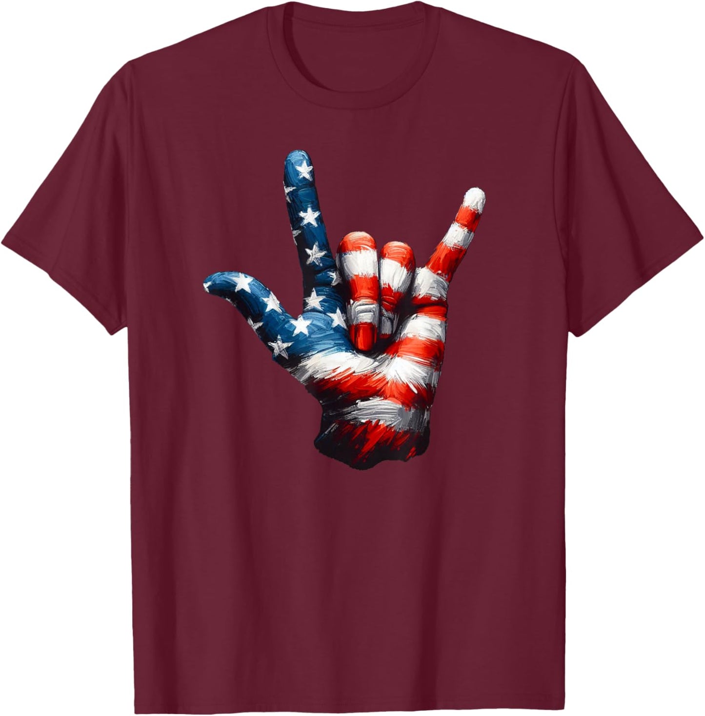 ASL USA Flag 'Love Sign' for Independence and Veterans Day T-Shirt - T-Shirt | Maroon