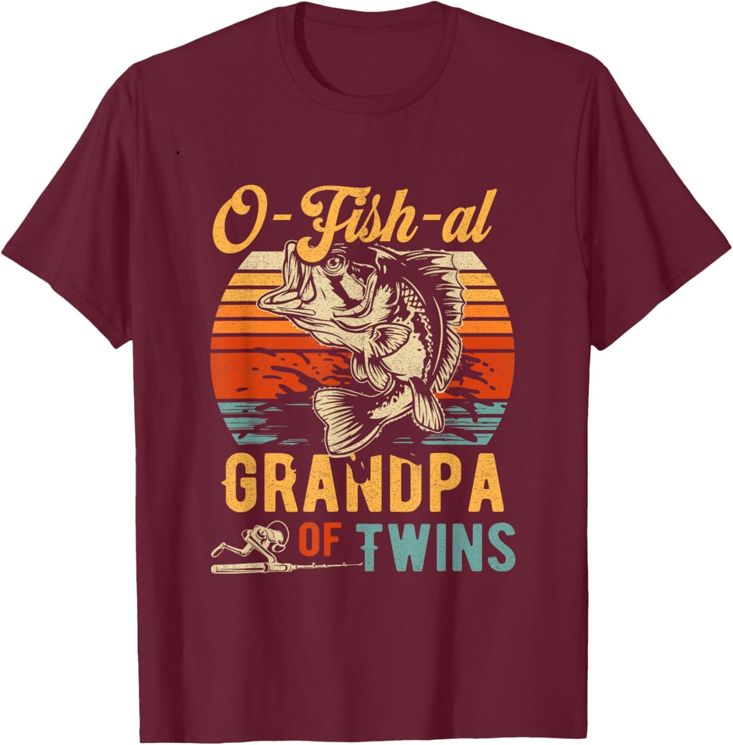 O Fish Al Grandpa Twins Baby Announcement Fishing Fisherman T-Shirt - T-Shirt | Maroon