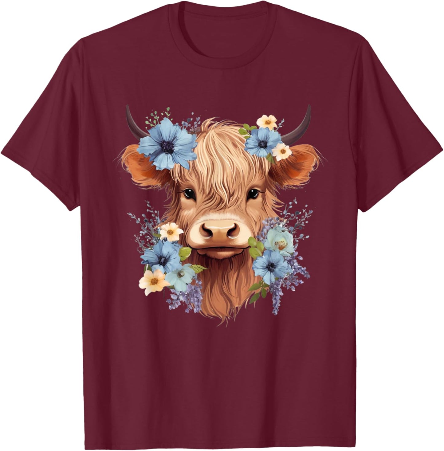 Cow, Scottish Highland Cow, Western Wear, Highland Cow , Small, Black T-Shirt - T-Shirt | Maroon