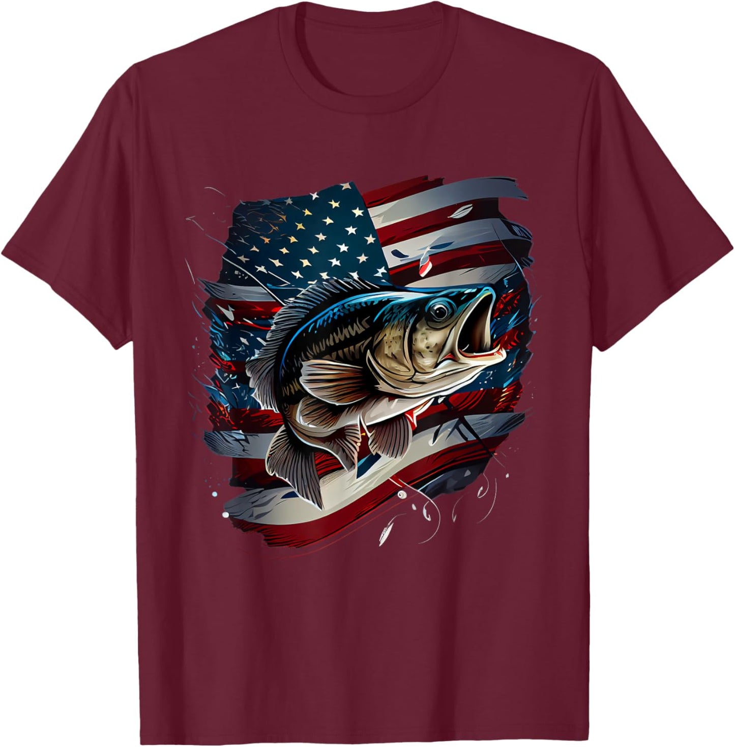 Fishing and an American Flag - Largemouth Bass Men T-Shirt - T-Shirt | Maroon