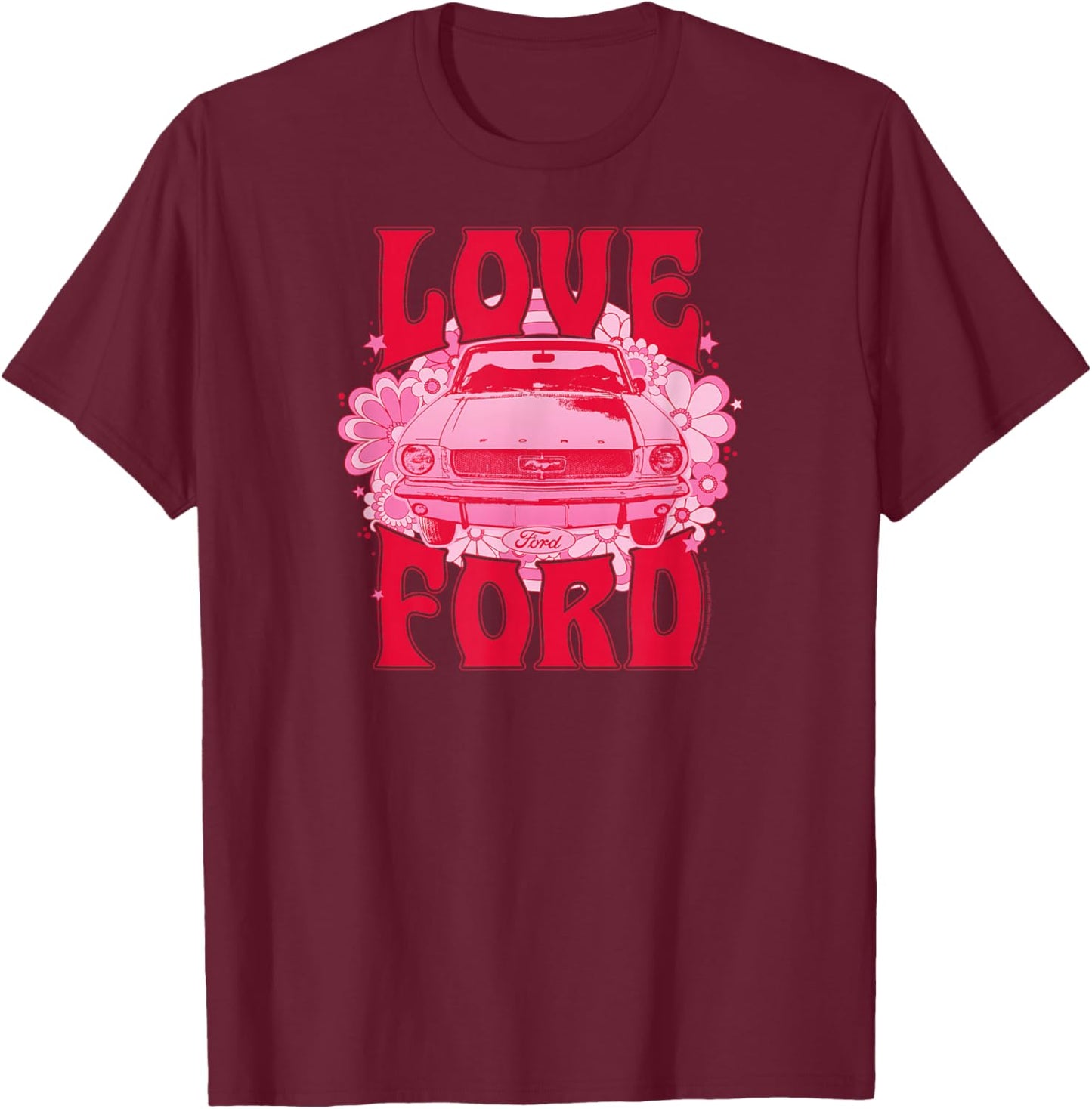 Ford - Mustang Vintage 1968 Retro Love Flowers , Black, S T-Shirt - T-Shirt | Maroon
