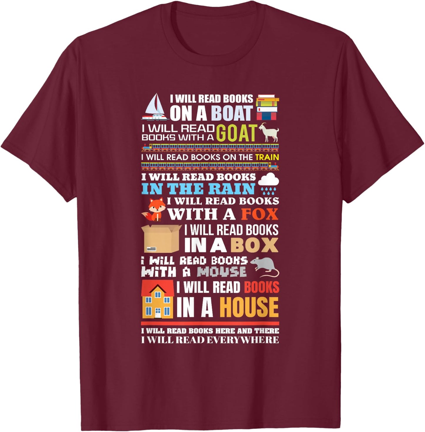 I Will Read Books On a Boat Reading Gift Readers T-Shirt - T-Shirt | Maroon