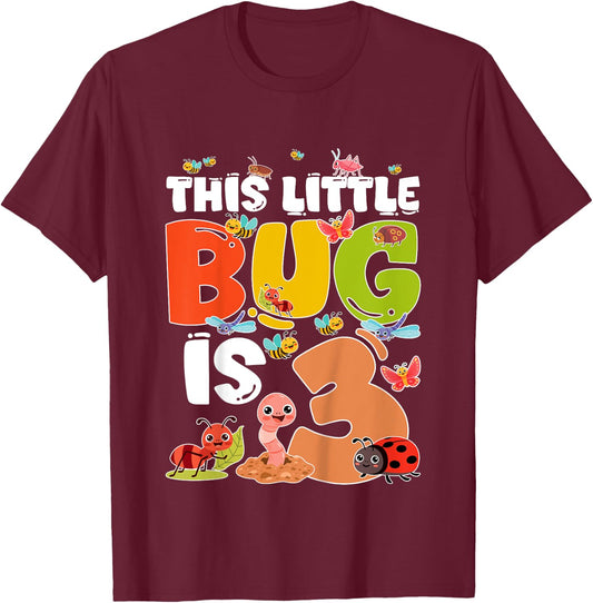 Kids 3rd Bug Birthday Three Year Old Bugs Birthday Insects T-Shirt - T-Shirt | Maroon