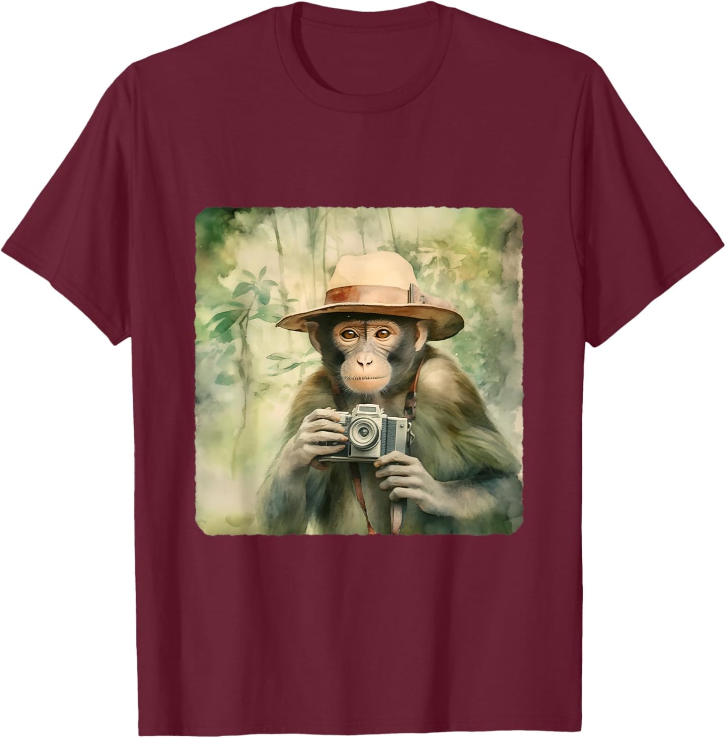 Photographer Monkey In The Jungle. Wildlife, Photography T-Shirt - T-Shirt | Maroon