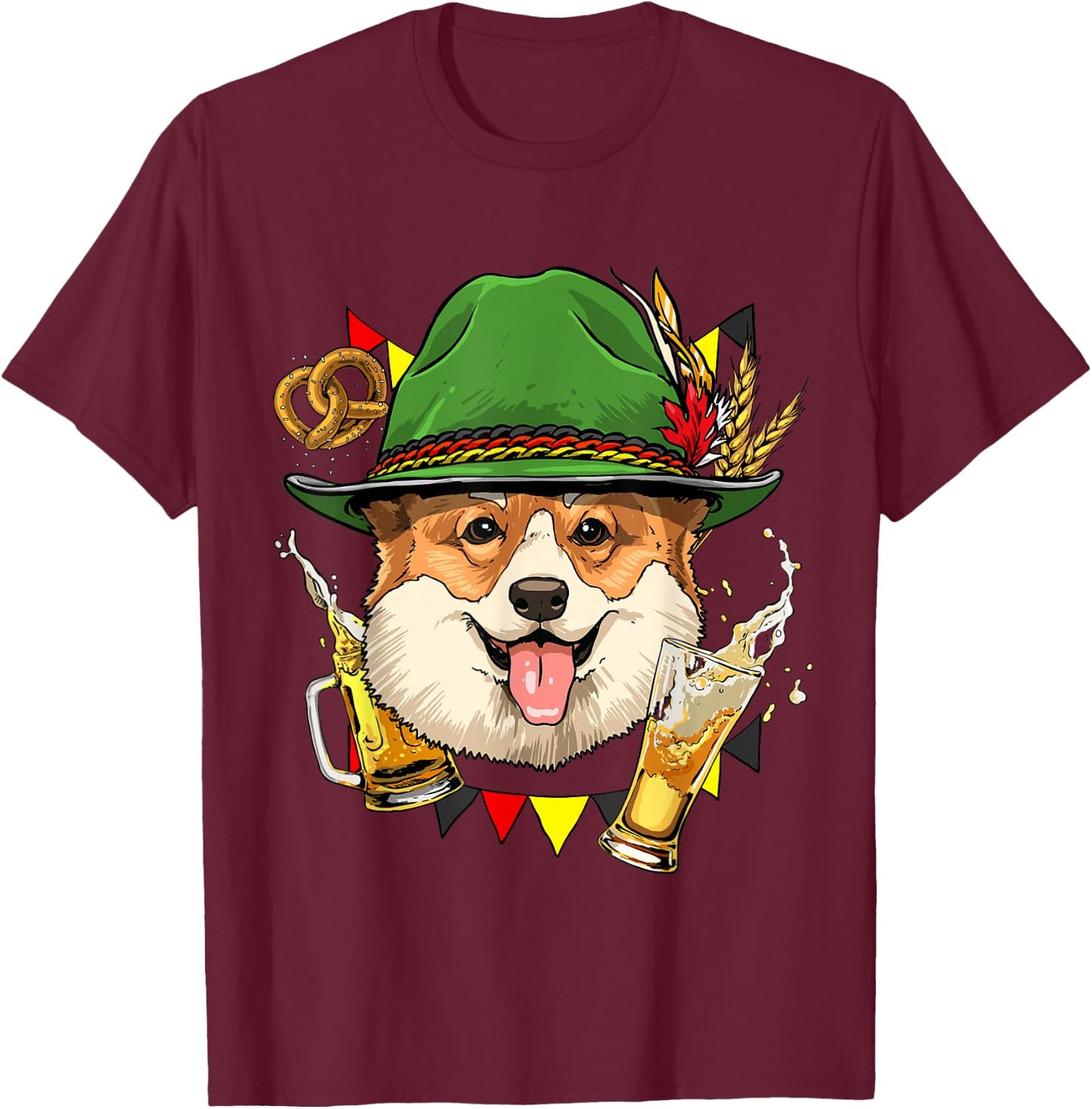 Oktoberfest Corgi Dog Germany Beer Fest German Corgi Lover T-Shirt - T-Shirt | Maroon