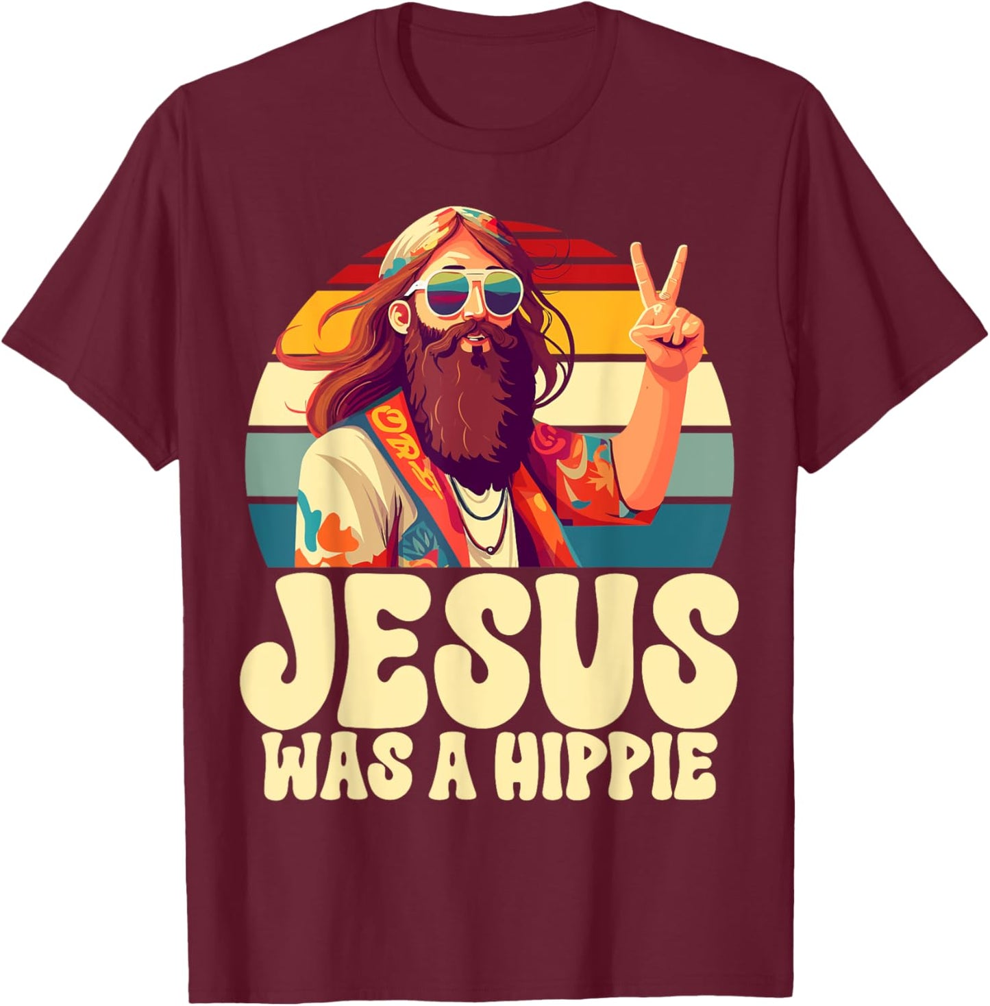 Jesus was a Hippie , Small, Black T-Shirt - T-Shirt | Maroon