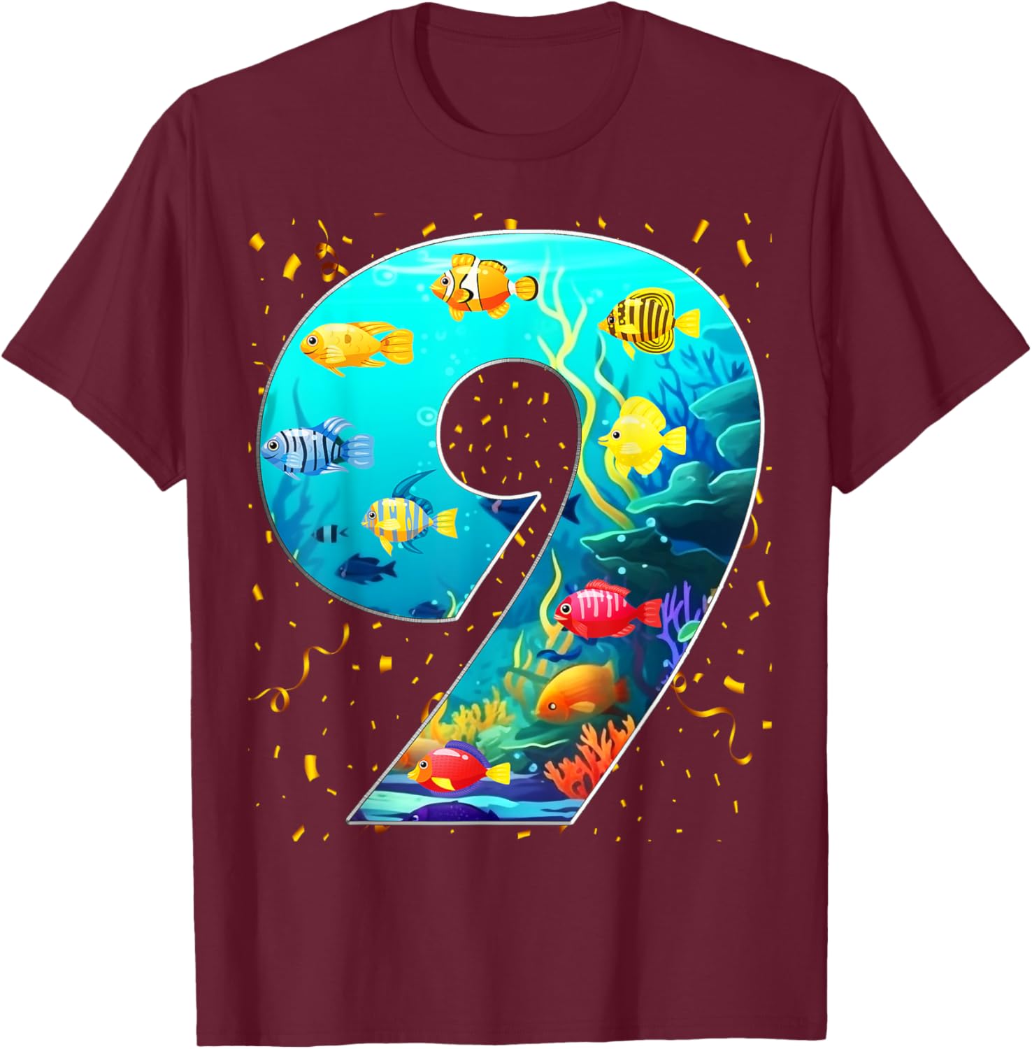 9th Birthday Party 9 Year Old Sea Fish Aquarium Birthday Boy T-Shirt - T-Shirt | Maroon