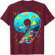 9th Birthday Party 9 Year Old Sea Fish Aquarium Birthday Boy T-Shirt - T-Shirt | Maroon