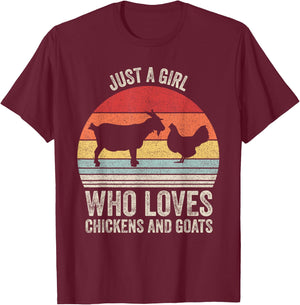 Retro Just A Girl Who Loves Chickens And Goats Farmer Girl T-Shirt - T-Shirt | Maroon