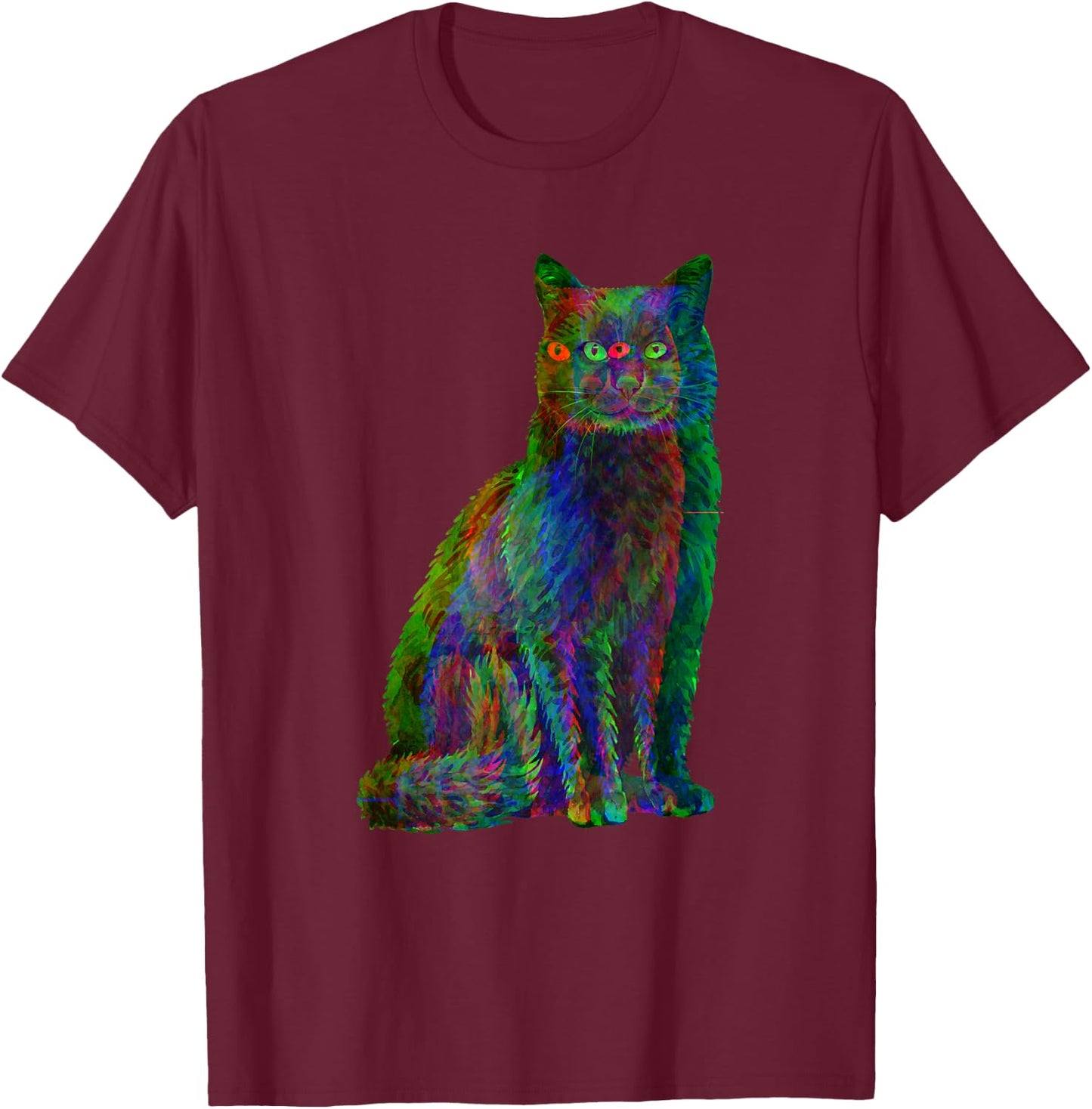 Trippy Cat Psychedelic Glitch Cat T-Shirt - T-Shirt | Maroon