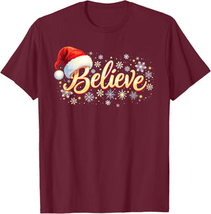 Believe Christmas Shirt Believe Santa T-Shirt - T-Shirt | Maroon