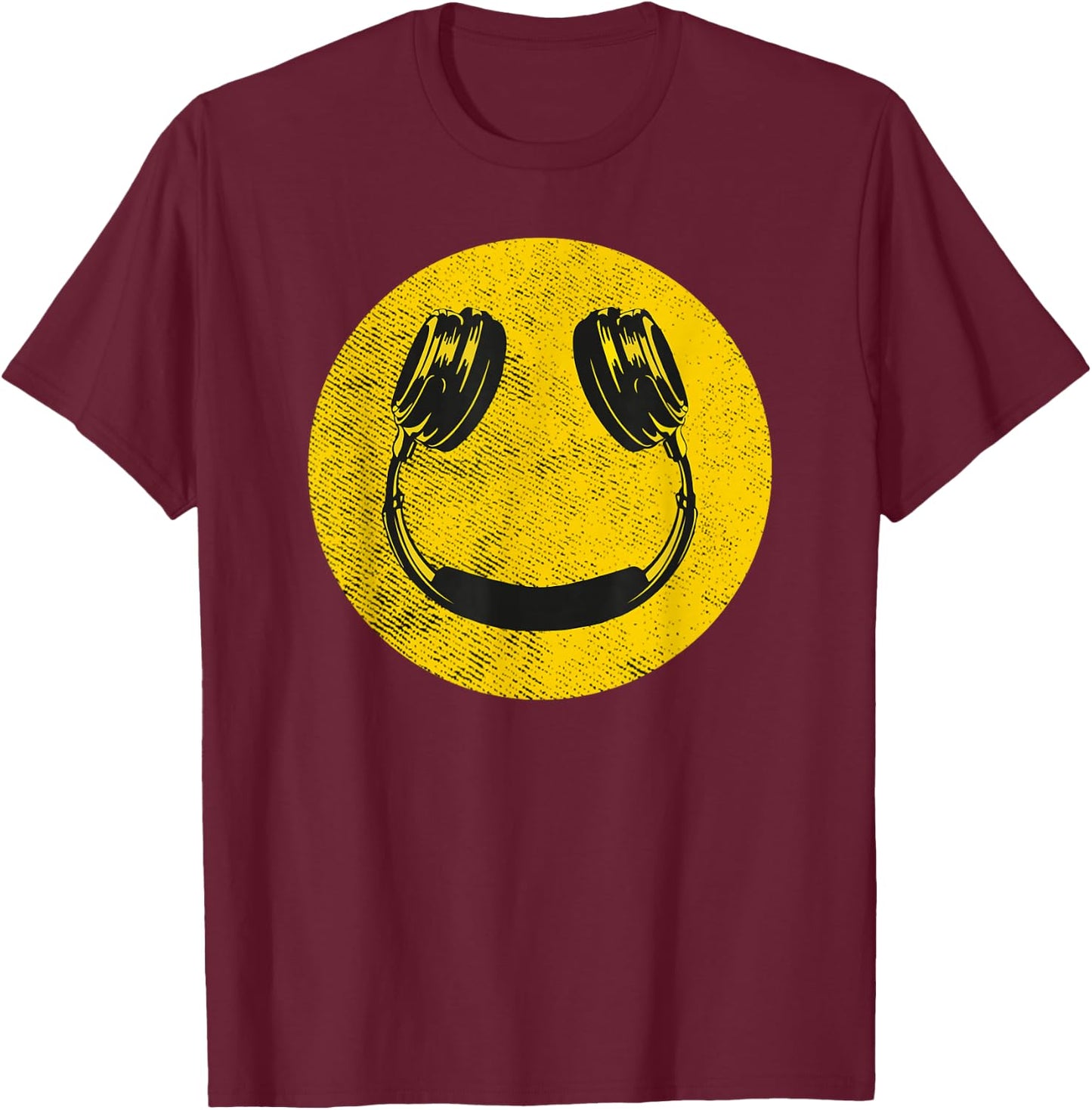 Funny Smile Music Face Headphones 90s Men Women Kids Vintage T-Shirt - T-Shirt | Maroon