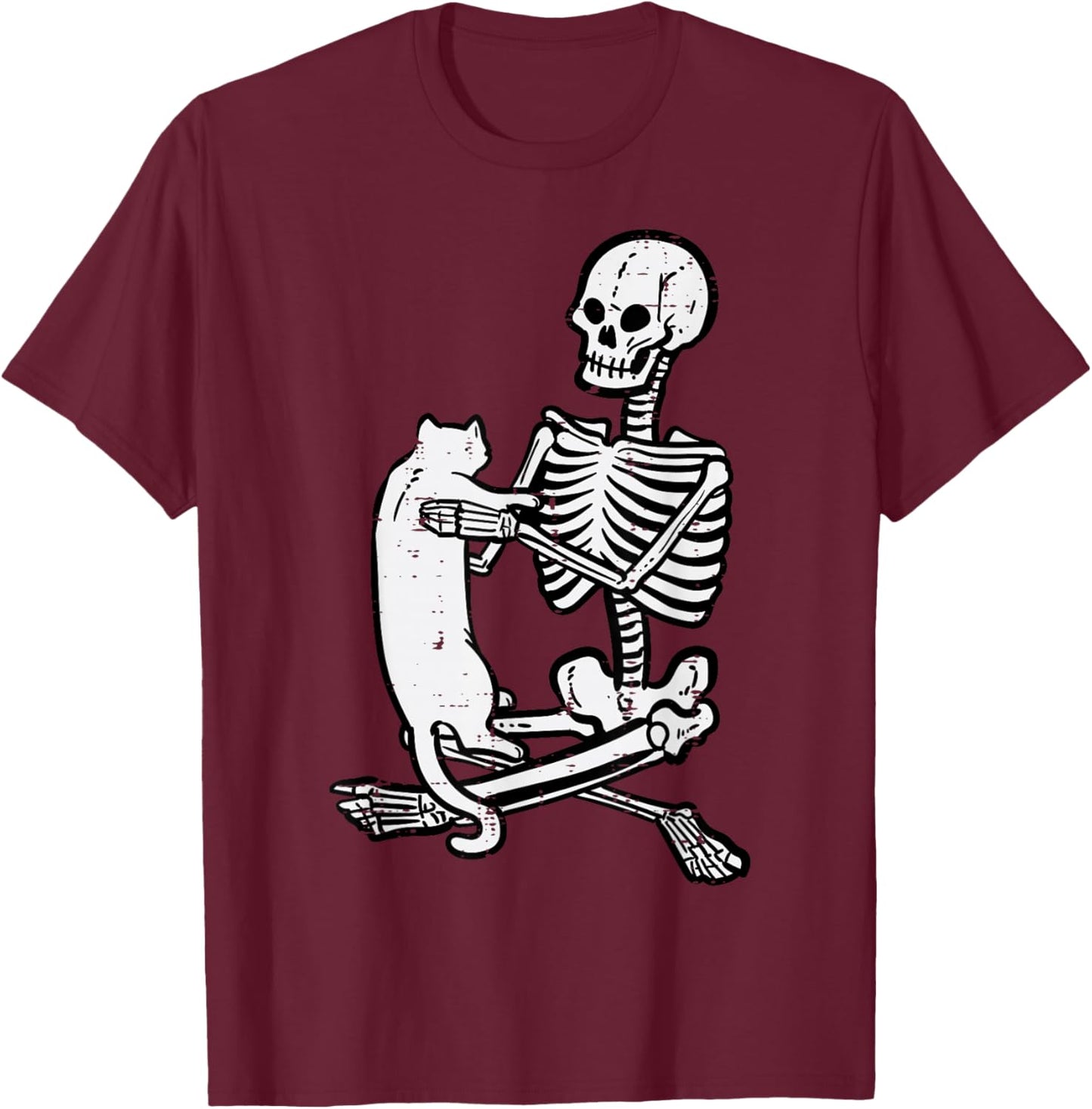 Skeleton Holding Cat Vintage Goth Halloween Men Women Kids T-Shirt - T-Shirt | Maroon