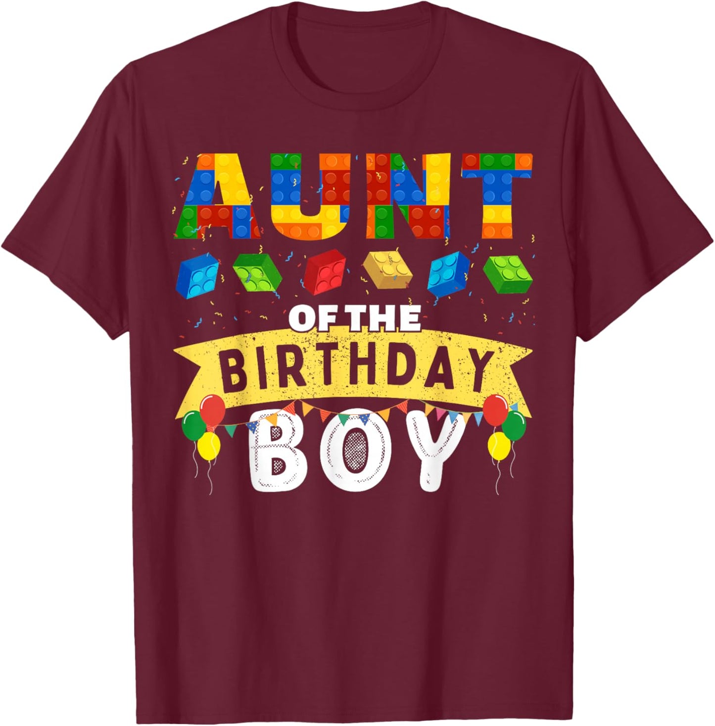 Aunt of the birthday boy Building Blocks Master builder T-Shirt - T-Shirt | Maroon