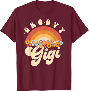Groovy Gigi Retro Rainbow Colorful Flowers Design T-Shirt - T-Shirt | Maroon
