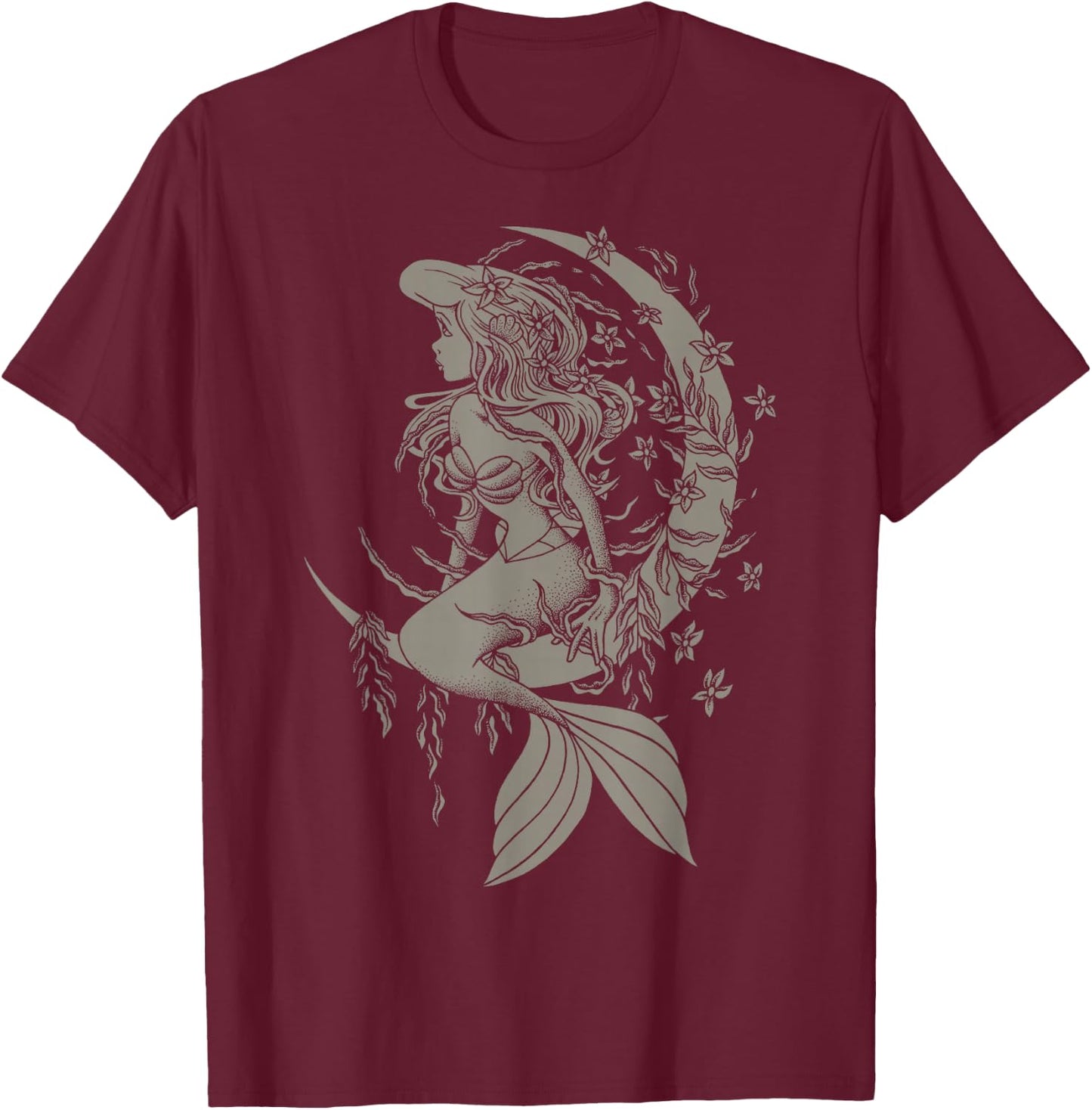 Disney Little Mermaid Ariel Tattoo Style Portrait T-Shirt - T-Shirt | Maroon