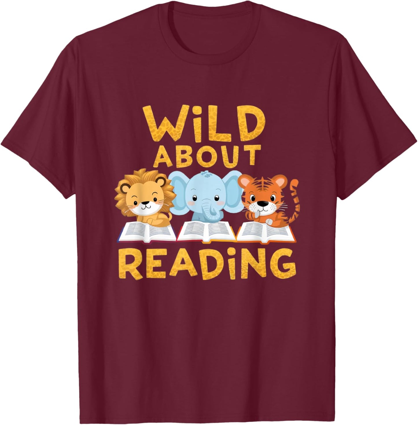 Wild About Reading Cute Animal Book Lover Kids T-Shirt - T-Shirt | Maroon