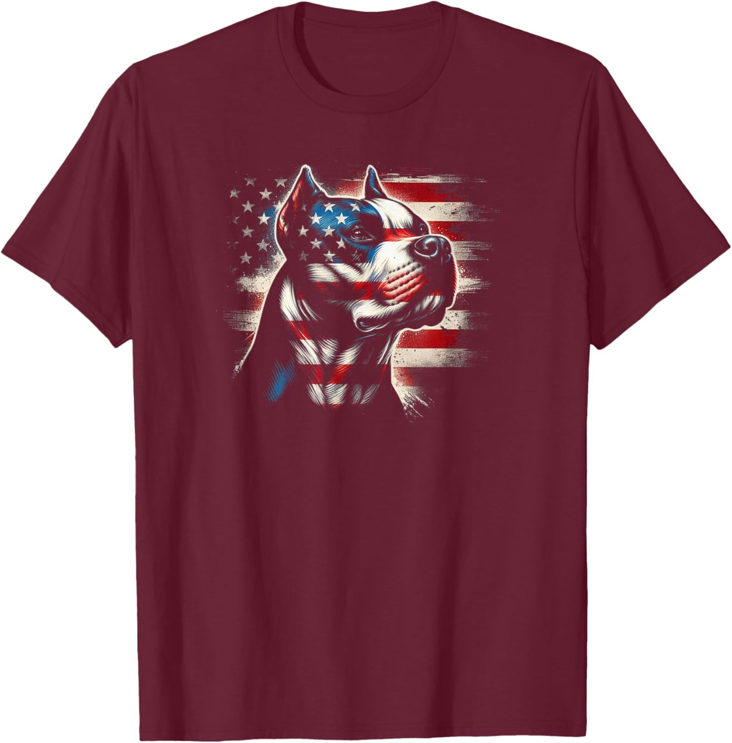 4th Of July American Flag Patriotic Pitbull Terrier T-Shirt - T-Shirt | Maroon
