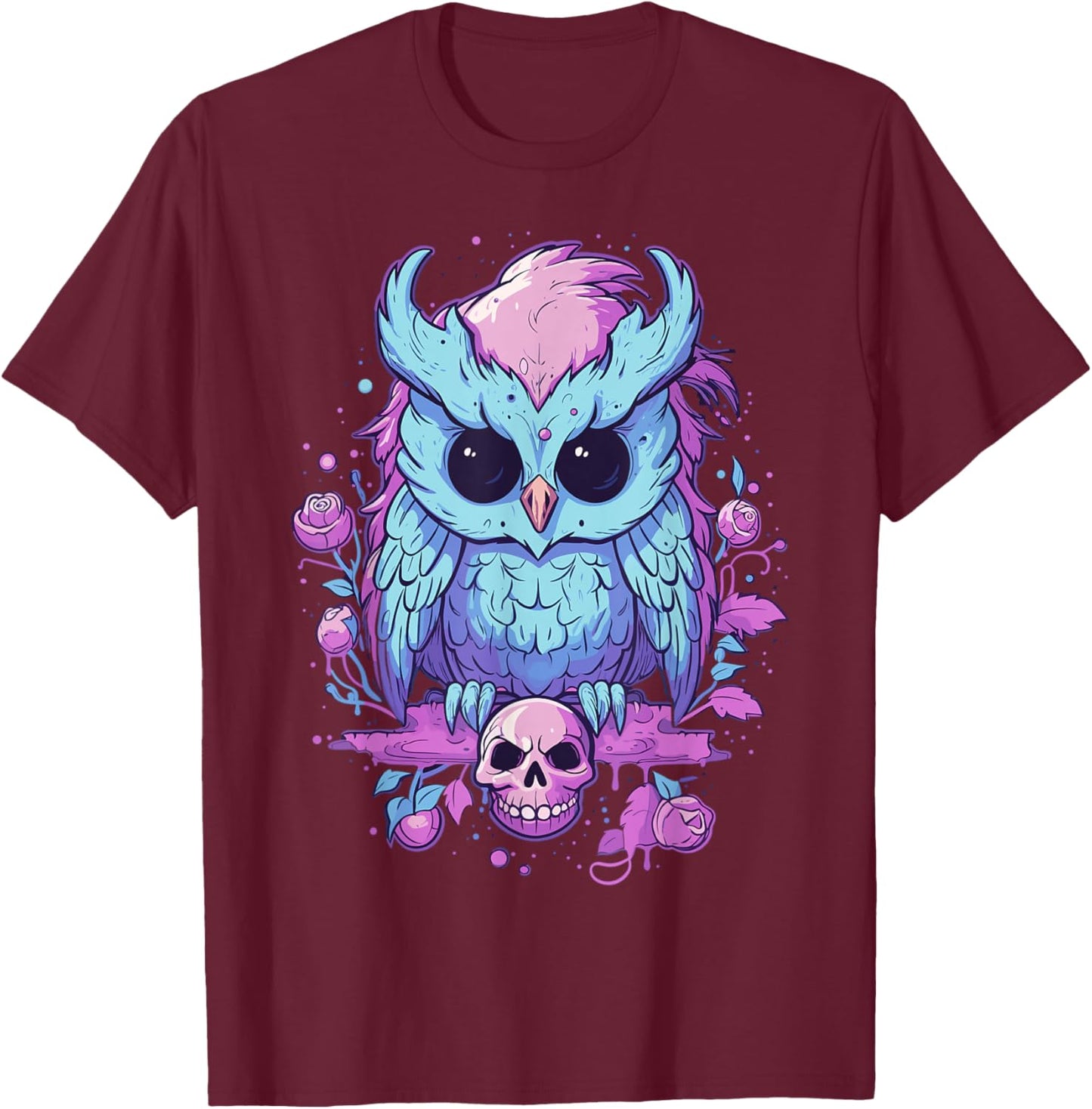 Pastel Goth Owl Kawaii Cute Creepy Halloween Anime T-Shirt - T-Shirt | Maroon