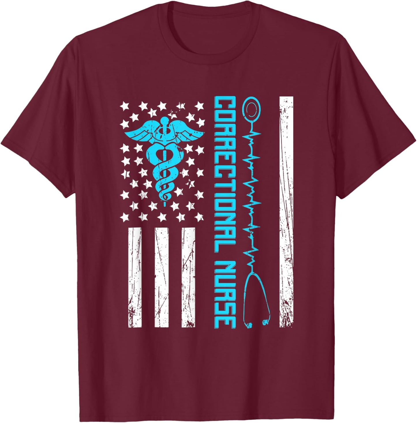 Cute Correctional Nurse Us Flag Nursing Healthcare Nurses T-Shirt - T-Shirt | Maroon